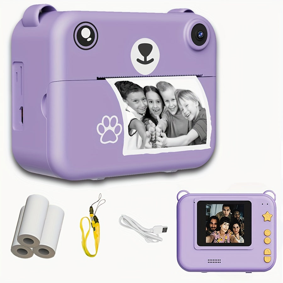 Fotocamera Istantanea per Bambini con 3 Rotoli di Carta – Registrazione Video HD, Stampante Portatile USB, Batteria Litio-Polimero, per Bambini 3-10 Anni, Regalo Compleanno/Natale (Viola/Blu/Rosa/Giallo Limone) – Educativa