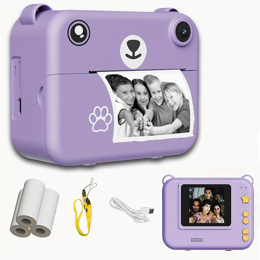 Fotocamera Istantanea per Bambini con 3 Rotoli di Carta – Registrazione Video HD, Stampante Portatile USB, Batteria Litio-Polimero, per Bambini 3-10 Anni, Regalo Compleanno/Natale (Viola/Blu/Rosa/Giallo Limone) – Educativa