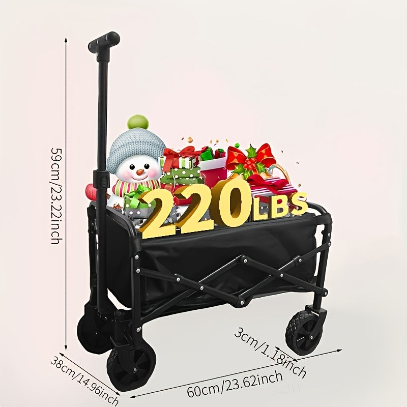 220LBS/ 450LBS/ 680LBS All-Terrain Heavy-Duty Folding Cart, Large Capacity Camper Suitable for Yard Shopping/Sports/Outdoor/Gardening Equipment Handling, Black Multifunctional Utility Cart