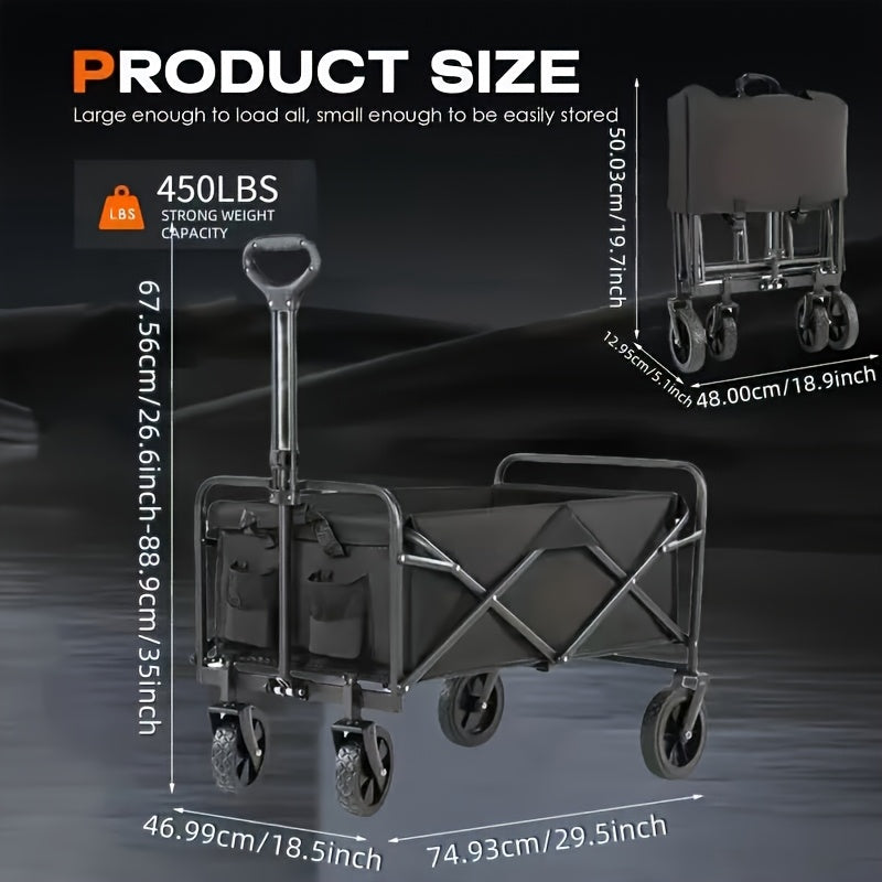 220LBS/ 450LBS/ 680LBS All-Terrain Heavy-Duty Folding Cart, Large Capacity Camper Suitable for Yard Shopping/Sports/Outdoor/Gardening Equipment Handling, Black Multifunctional Utility Cart
