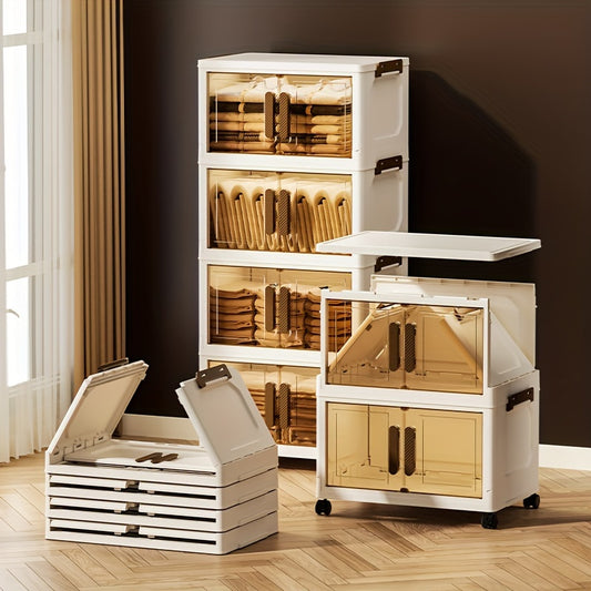 Contenitori Impilabili in Plastica 5 Ripiani con Coperchi – Armadietto Pieghevole, Organizer Collassabile con Ruote per Armadio, Bagno, Casa, Ufficio e Camera da letto