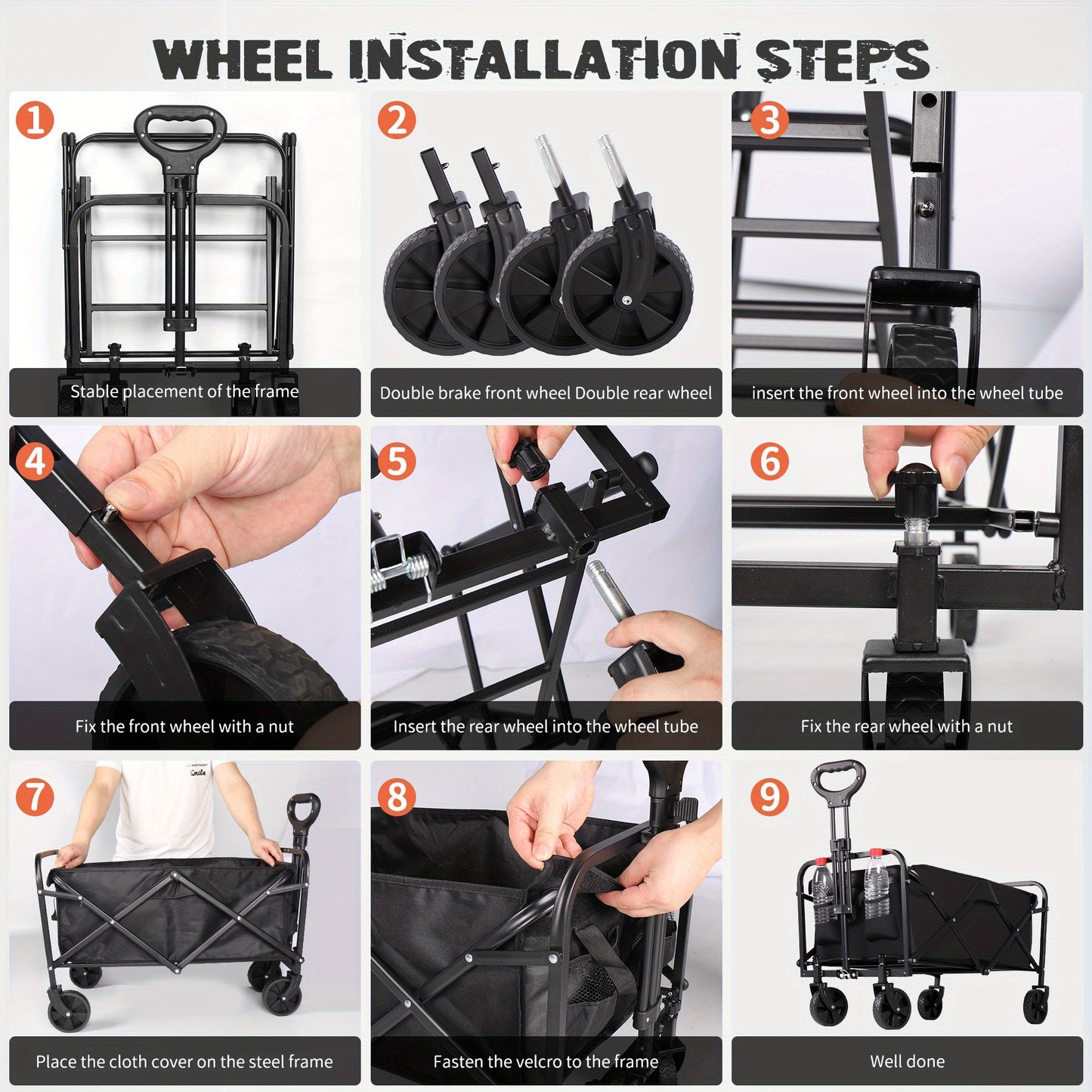 220LBS/ 450LBS/ 680LBS All-Terrain Heavy-Duty Folding Cart, Large Capacity Camper Suitable for Yard Shopping/Sports/Outdoor/Gardening Equipment Handling, Black Multifunctional Utility Cart
