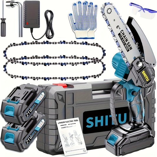 Mini Cordless Chainsaw, Lightweight &amp; Portable Handheld Electric Tree Cutter with Splash Guard, Safety Lock, Rechargeable Battery, and Safe Trimming for Quick Cutting of Tree Branches, Courtyard, Household, and Garden Use, Gift.