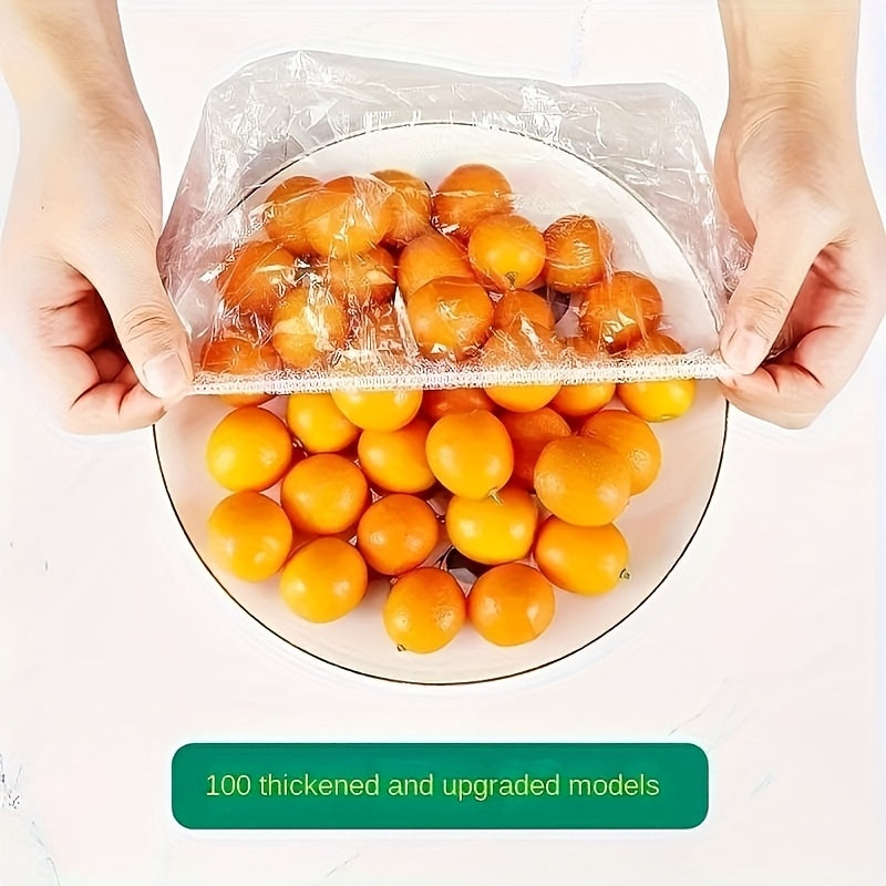 Set 100 Capace Elastice Reutilizabile pentru Depozitarea Alimentelor – Folie Transparentă Extensibilă pentru Boluri și Farfurii, Fără Miros, Alternativă la Folia de Aluminiu, Sigură pentru Contact cu Alimentele