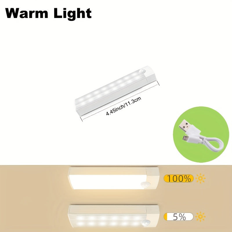 Lampada da Armadio con Sensore di Movimento Dimmerabile – Ricaricabile USB o a Batterie, Montaggio Magnetico, Finitura Spazzolata, Struttura Rimovibile