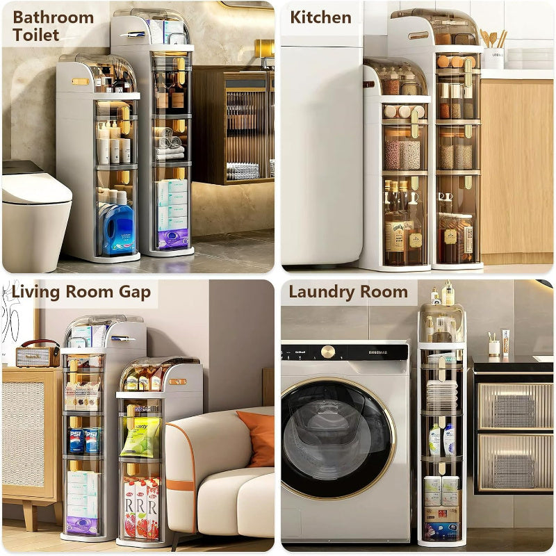 Mobiletto Bagno 4 Ripiani – Slim 7,1″ con Cassetti e Portatovaglioli, Armadietto Mobile in Plastica Impermeabile con Ruote per Bagno, Cucina, Lavanderia e Soggiorno