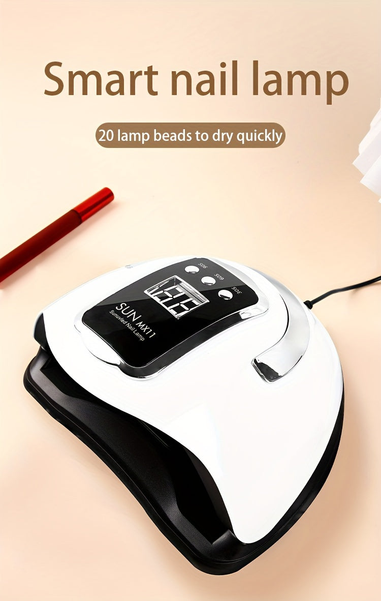 Lampada Unghie LED/Quick-Dry con Display LCD Digitale – Auto Spegnimento, Luce B/UVA per Smalto Gel, Uso Casa o Salone, Compatta e Portatile, Timer, Senza Adattatore, Plastica Resistente, Bianco/Nero