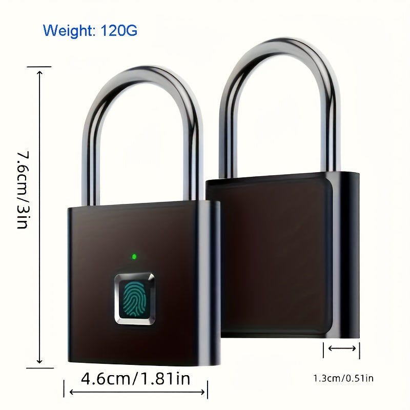 Lucchetto Smart Compatto con Impronta Digitale – Impermeabile, Senza Chiave, Ricaricabile USB, Leggero in Alluminio – Ideale per Valigie, Zaini e Bagagli