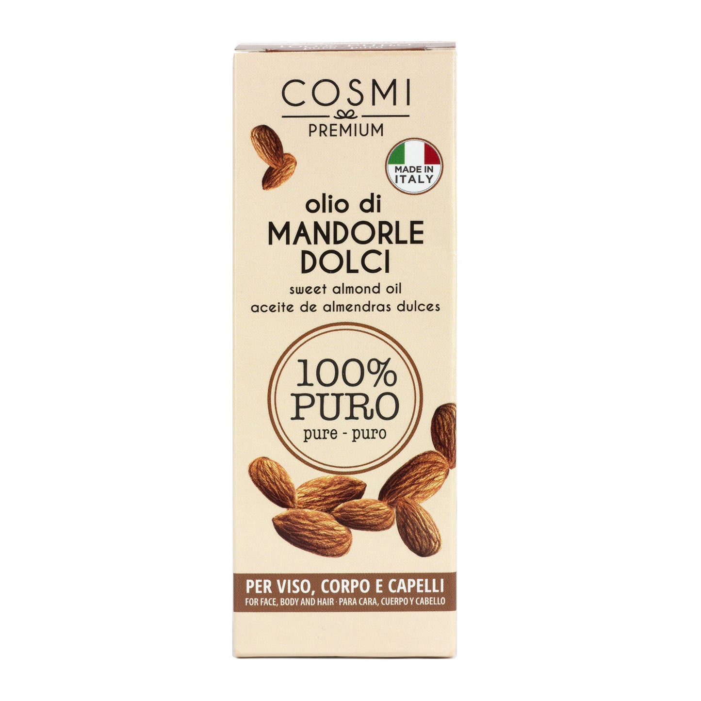 COSMI Olio di Mandorle 100% Puro – Viso, Corpo e Capelli, Made in Italy, 100ml