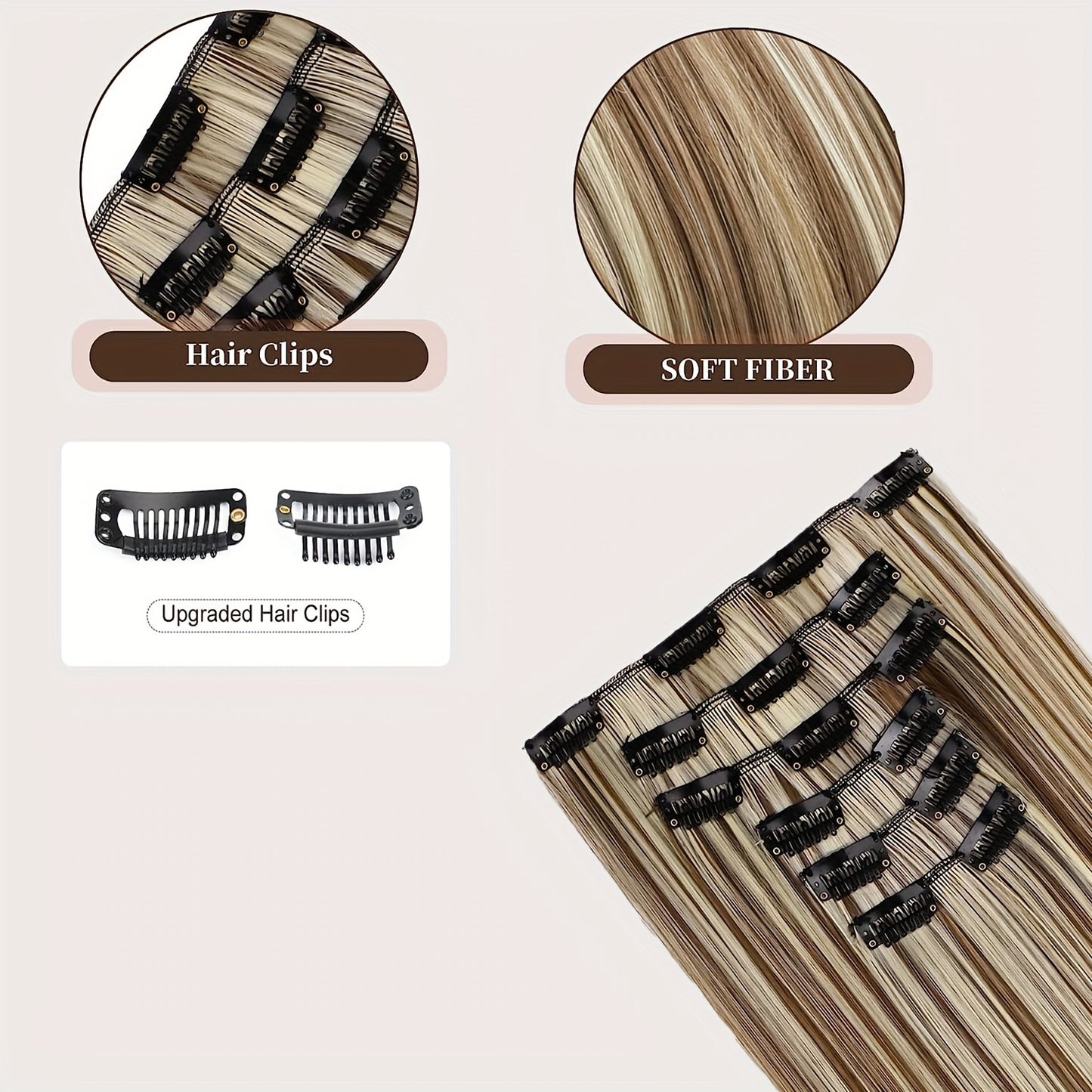 Extension a Clip, Capelli Lunghi e Folti in Pizzo Leggero Sintetici per Donna – Castano Cioccolato con Riflessi Biondo Dorato, Accessori per Capelli per Halloween e Natale
