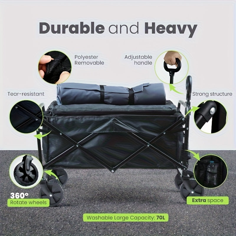 220LBS/ 450LBS/ 680LBS All-Terrain Heavy-Duty Folding Cart, Large Capacity Camper Suitable for Yard Shopping/Sports/Outdoor/Gardening Equipment Handling, Black Multifunctional Utility Cart