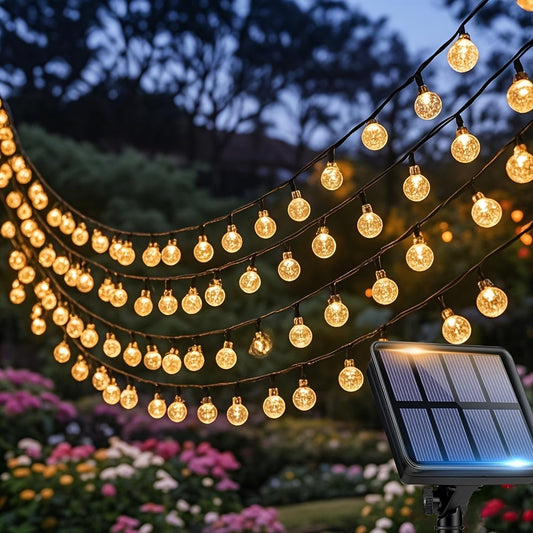 Lumină solară de exterior 20/50/100 LED, ghirlande cu bile calde, 8 moduri, IPX4, pentru grădină, copaci, patio, nuntă, petrecere și Crăciun