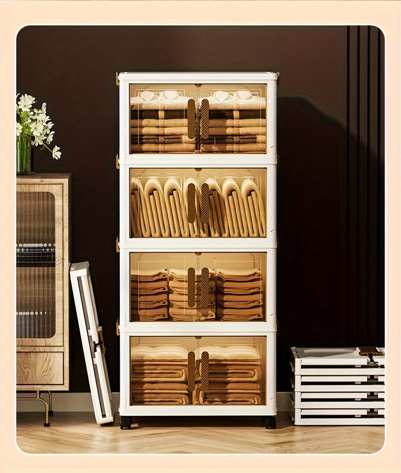Contenitori Impilabili in Plastica 5 Ripiani con Coperchi – Armadietto Pieghevole, Organizer Collassabile con Ruote per Armadio, Bagno, Casa, Ufficio e Camera da letto