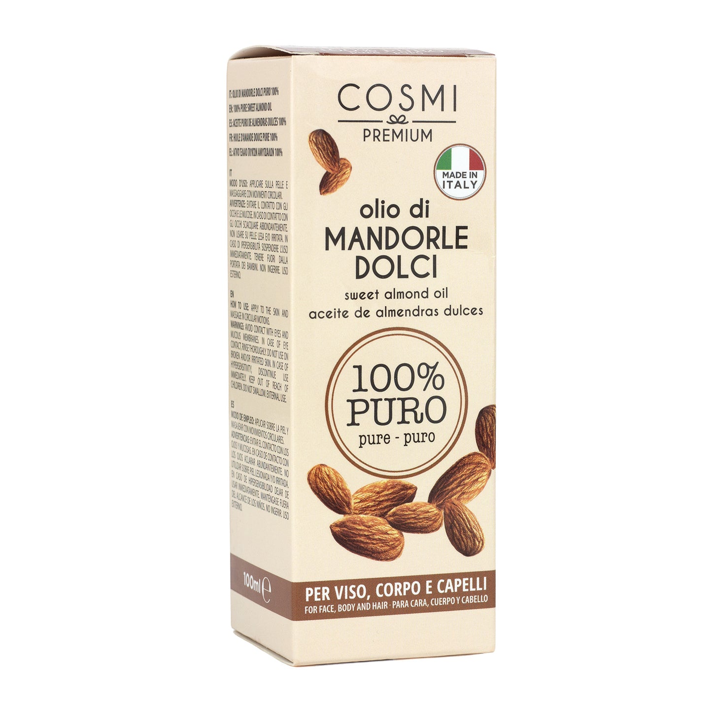COSMI Olio di Mandorle 100% Puro – Viso, Corpo e Capelli, Made in Italy, 100ml