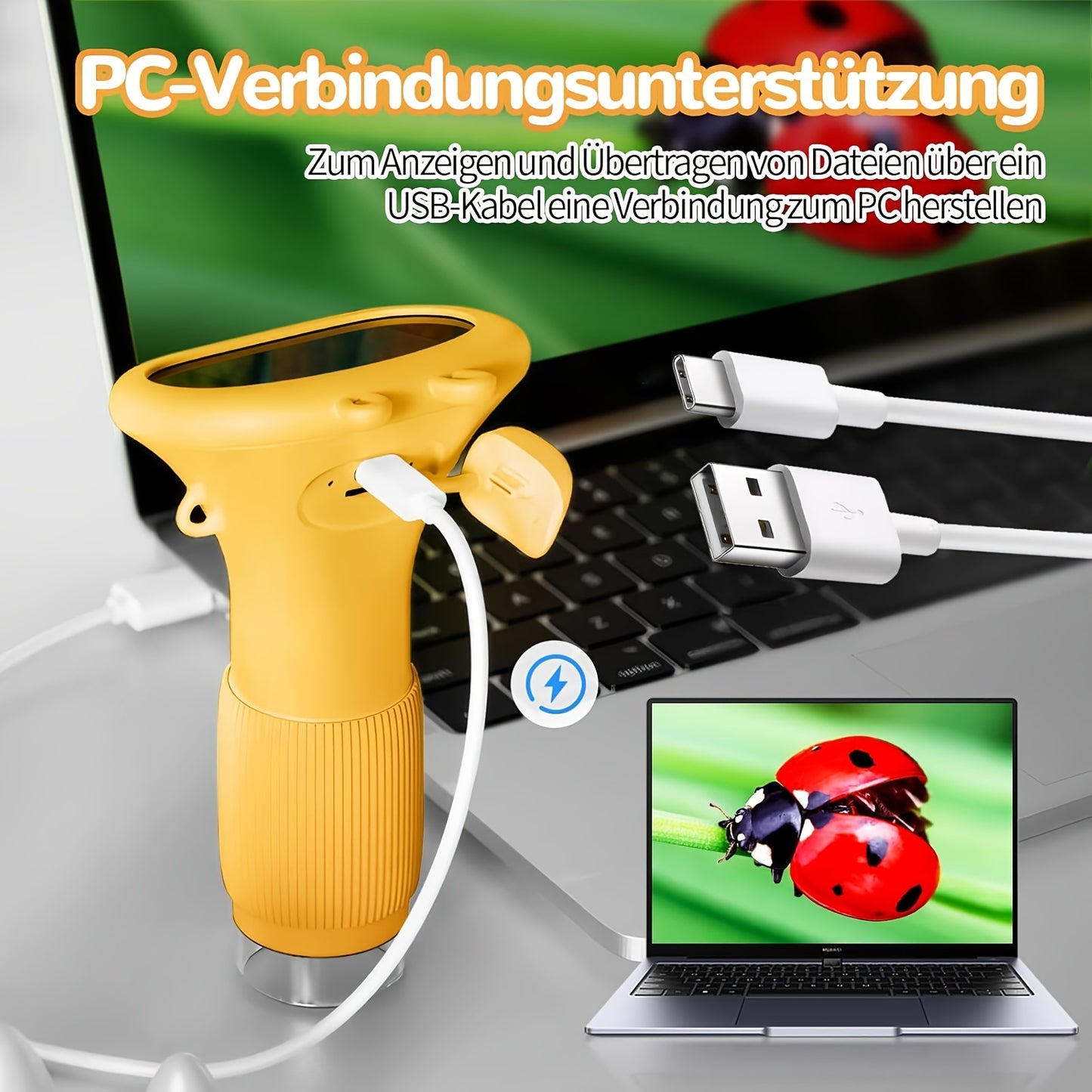 Microscopio Digitale per Bambini FYDEE – Portatile a Mano con Schermo LCD 8,89 cm, Ricaricabile USB, Ingrandimento 10X, 4 Modalità Colore (Bianco/Blu/Verde/Giallo), Giocattolo Scientifico Educativo, Regalo Compleanno