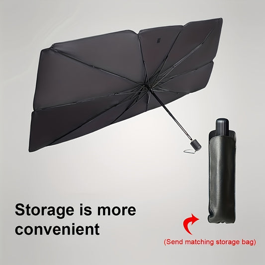 Parasole Avvolgibile Compatto per Parabrezza – Isolamento Termico e Protezione UV, Materiale UPF50+, Adatto alla Maggior Parte dei Veicoli, Facile da Usare, Design Elegante a Ombrello Nero