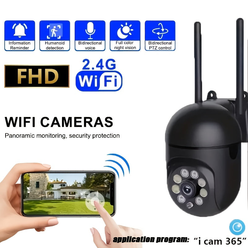 Cameră smart wireless WiFi 1080P PTZ cu vedere nocturnă, audio bidirecțional, aplicație remote, ABS rotund, Wi-Fi 2.4G, compatibil smartphone – Negru
