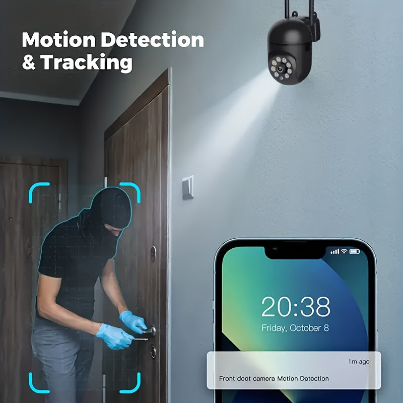 Cameră smart wireless WiFi 1080P PTZ cu vedere nocturnă, audio bidirecțional, aplicație remote, ABS rotund, Wi-Fi 2.4G, compatibil smartphone – Negru