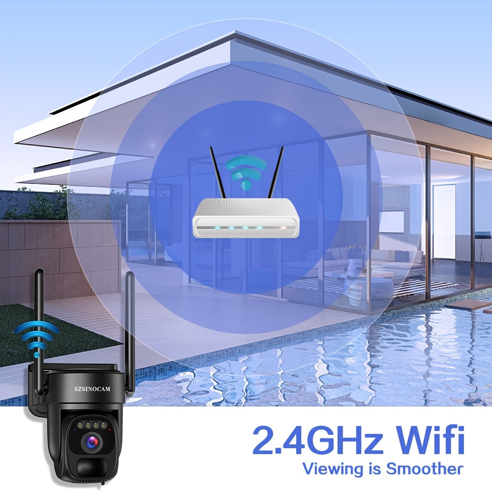 Cameră de securitate wireless SZSINOCAM, solară, 1080P HD, PTZ, audio bidirecțional, detecție mișcare, Wi-Fi, stocare SD/Cloud – pentru casă, afaceri și exterior