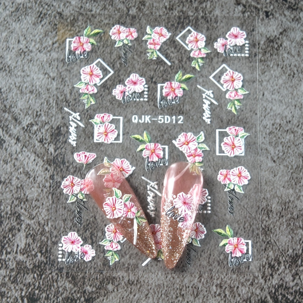 Adesivi Unghie 5D Estivi in Rilievo – Fiori Rosa e Blu, Margherite e Gigli per Unghie Acriliche, Perfetti per Pasqua