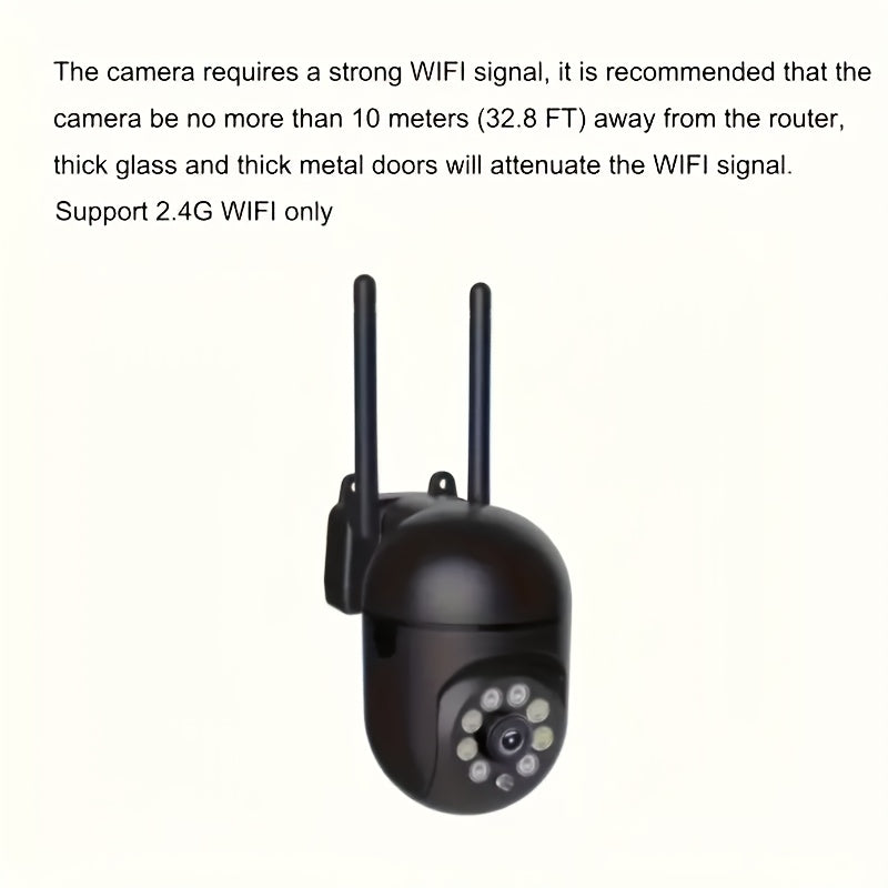 Cameră smart wireless WiFi 1080P PTZ cu vedere nocturnă, audio bidirecțional, aplicație remote, ABS rotund, Wi-Fi 2.4G, compatibil smartphone – Negru