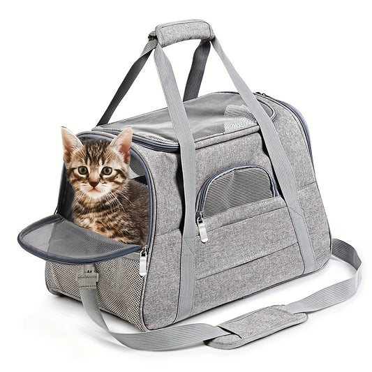 Trasportino Gatto Portatile con Materassino – Grande Capacità, Tasche Traspiranti, Chiusura con Cerniera, Imbottitura Morbida, Cinghie Sicure per Auto e Esterno
