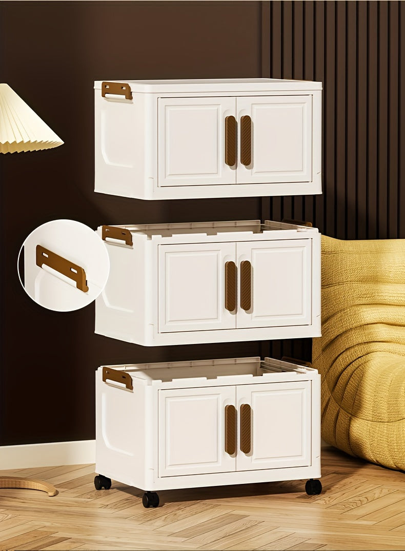 Contenitori Impilabili in Plastica 5 Ripiani con Coperchi – Armadietto Pieghevole, Organizer Collassabile con Ruote per Armadio, Bagno, Casa, Ufficio e Camera da letto