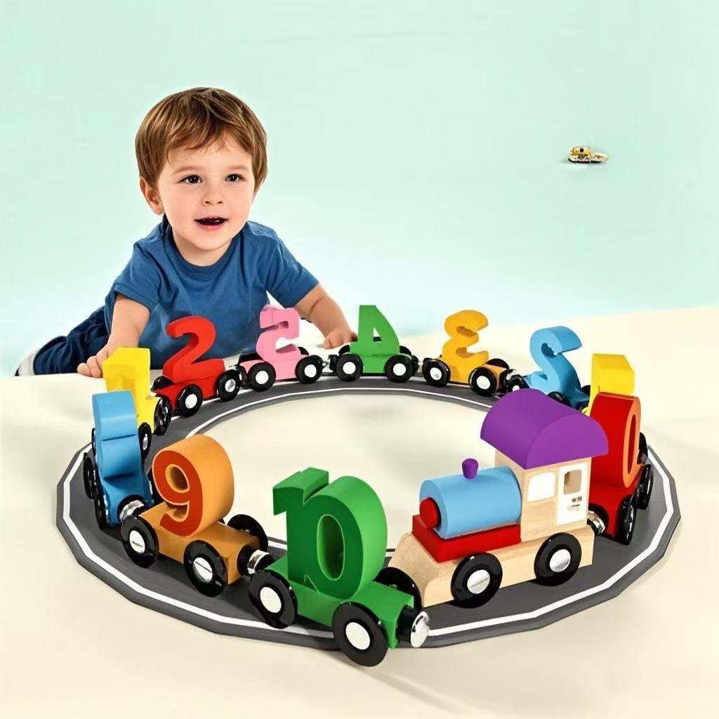 Jucărie puzzle magnetic tren și numere – vagoane colorate din lemn cu cifre 1-10, joc interactiv de învățare, ideal pentru petreceri și cadouri de sărbători, jucărie educativă | Puzzle tren | Jucărie durabilă pentru masă