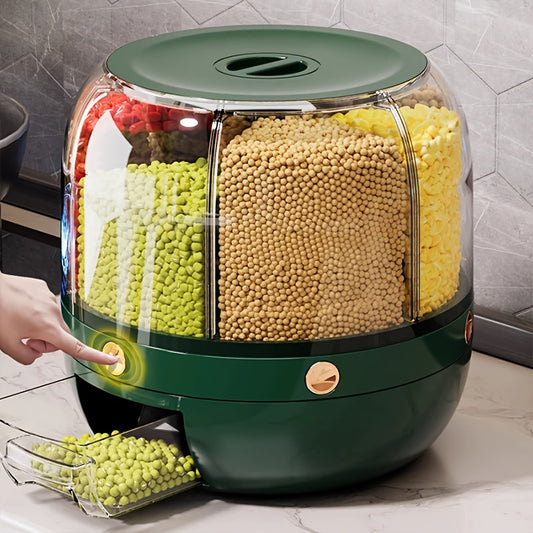 Contenitore Rotante Grande Capacità con Coperchio – Dispenser Impermeabile in Plastica per Cereali, Noci, Farina e Riso, Multiuso per Organizzazione e Conservazione in Cucina