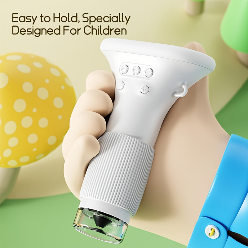Microscopio Digitale per Bambini FYDEE – Portatile a Mano con Schermo LCD 8,89 cm, Ricaricabile USB, Ingrandimento 10X, 4 Modalità Colore (Bianco/Blu/Verde/Giallo), Giocattolo Scientifico Educativo, Regalo Compleanno