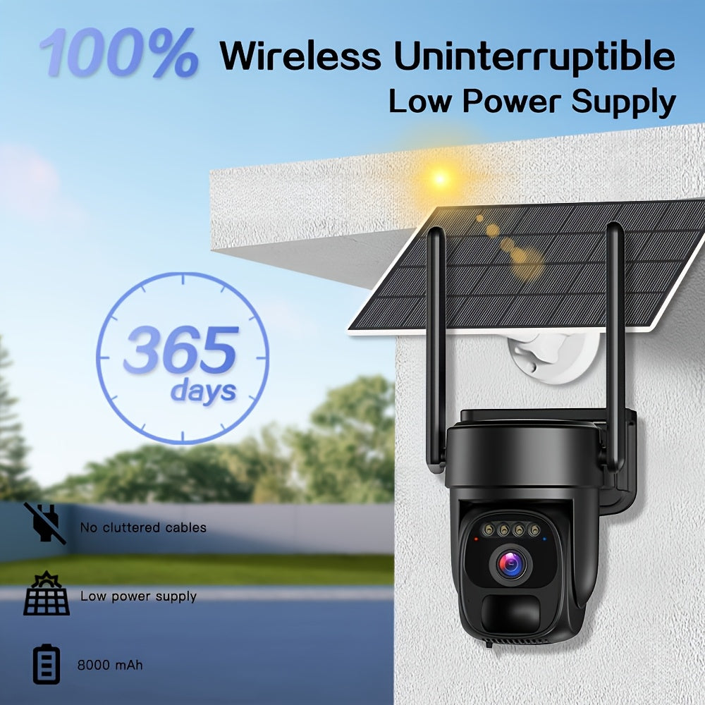 Cameră de securitate wireless SZSINOCAM, solară, 1080P HD, PTZ, audio bidirecțional, detecție mișcare, Wi-Fi, stocare SD/Cloud – pentru casă, afaceri și exterior