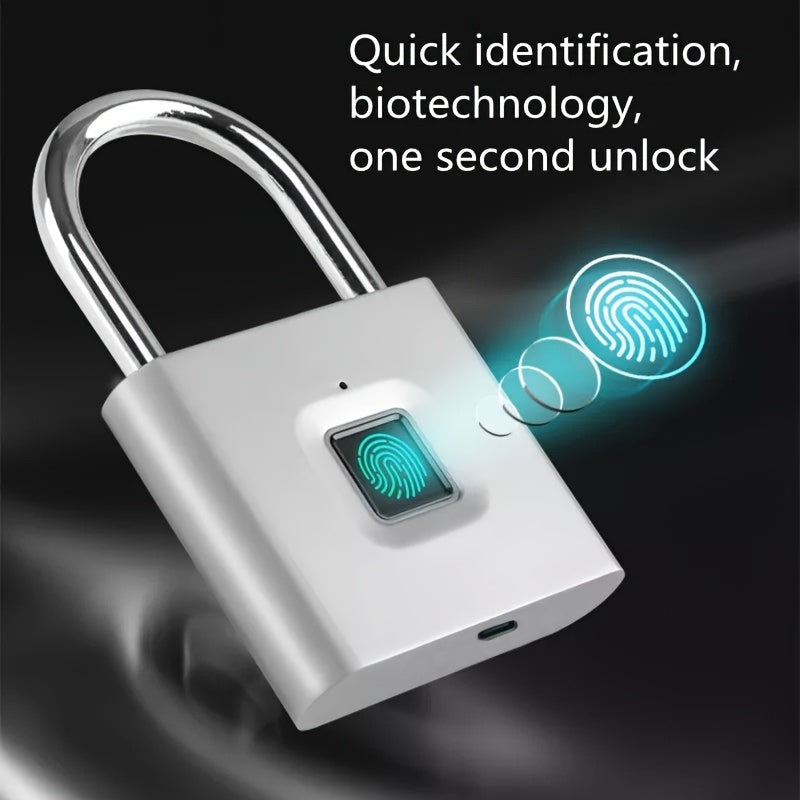 Lucchetto Smart Compatto con Impronta Digitale – Impermeabile, Senza Chiave, Ricaricabile USB, Leggero in Alluminio – Ideale per Valigie, Zaini e Bagagli