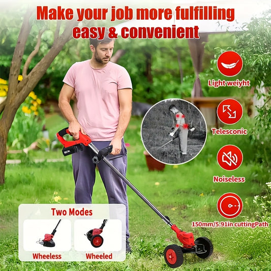 Portable Cordless Electric Lawn Mower for Home Use, Yard Weeder/Cordless Lawn Mower with 3 Blade Sizes and Two High-Capacity Lithium-ion Batteries, Strong Power, Many Freebies, Suitable for Lawns, Yards, Gardens, Gift for Father, Husband