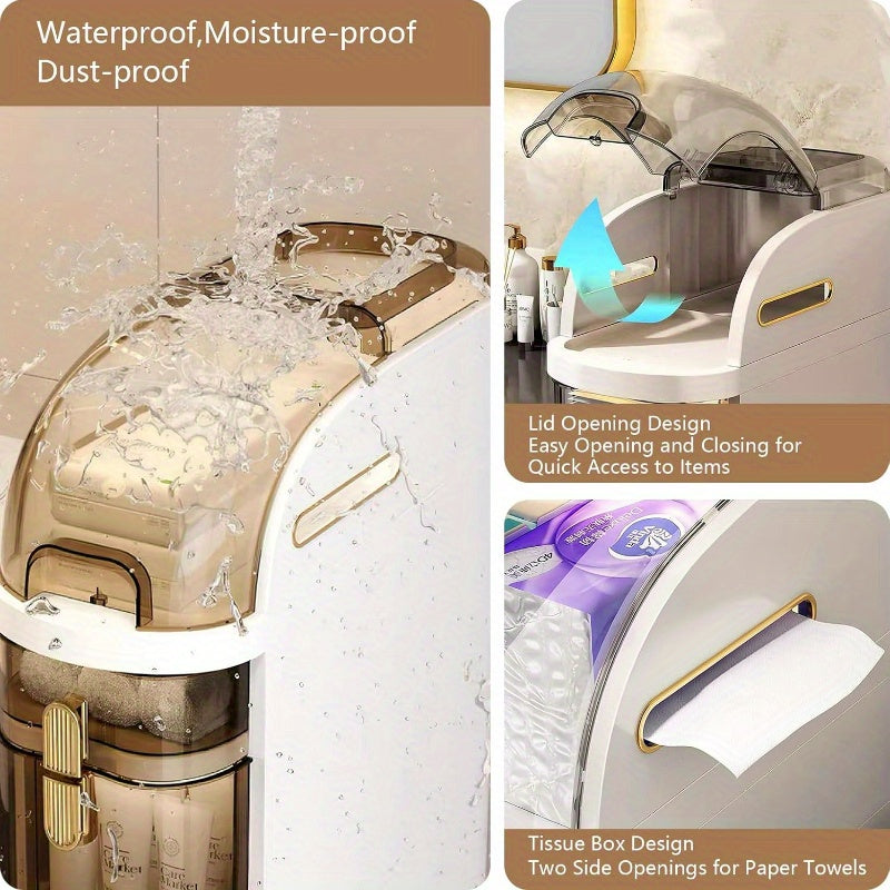 Mobiletto Bagno 4 Ripiani – Slim 7,1″ con Cassetti e Portatovaglioli, Armadietto Mobile in Plastica Impermeabile con Ruote per Bagno, Cucina, Lavanderia e Soggiorno