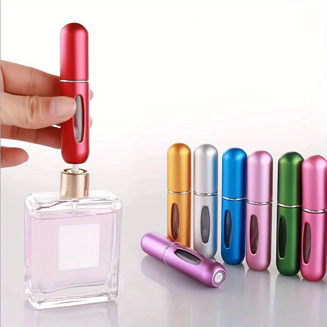 Mini Atomizzatore Profumo Portatile Ricaricabile – Flacone Spray in Alluminio per Viaggio, Multi-Colore, Senza Profumo, Design Compatto