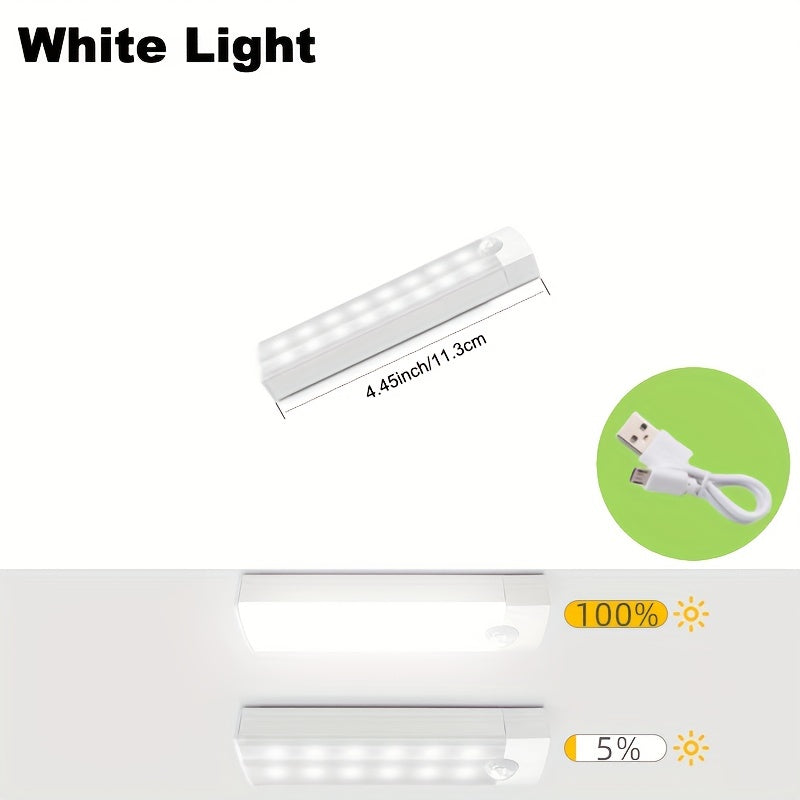 Lampada da Armadio con Sensore di Movimento Dimmerabile – Ricaricabile USB o a Batterie, Montaggio Magnetico, Finitura Spazzolata, Struttura Rimovibile