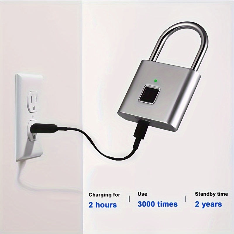 Lucchetto Smart Compatto con Impronta Digitale – Impermeabile, Senza Chiave, Ricaricabile USB, Leggero in Alluminio – Ideale per Valigie, Zaini e Bagagli
