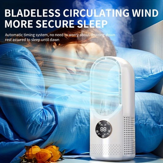 Portable Air Conditioning Fan, USB Tower Fan, Desktop Bladeless Fan - With Water Mist Cooling, Seven-Color LED Ambient Light, Timer and Smart Shutdown - Perfect for Office, Travel, Camping and Home Essentials