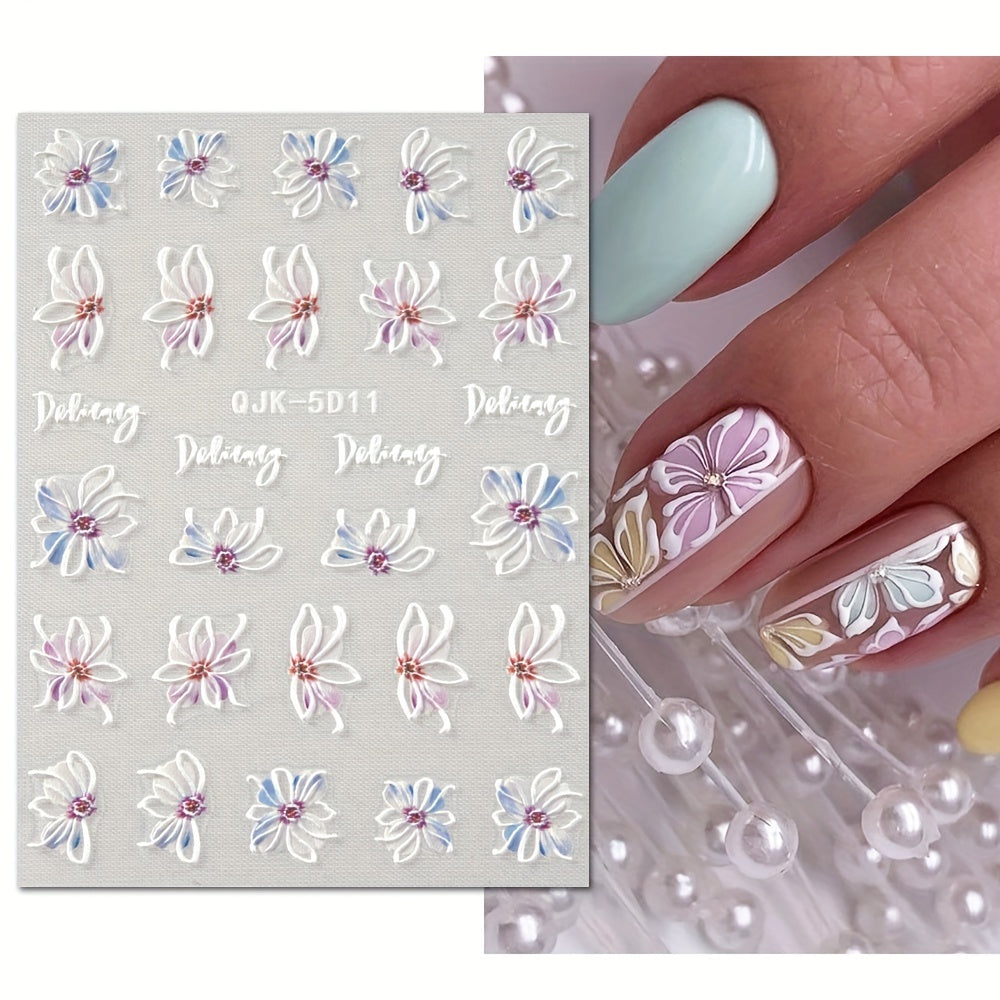 Adesivi Unghie 5D Estivi in Rilievo – Fiori Rosa e Blu, Margherite e Gigli per Unghie Acriliche, Perfetti per Pasqua
