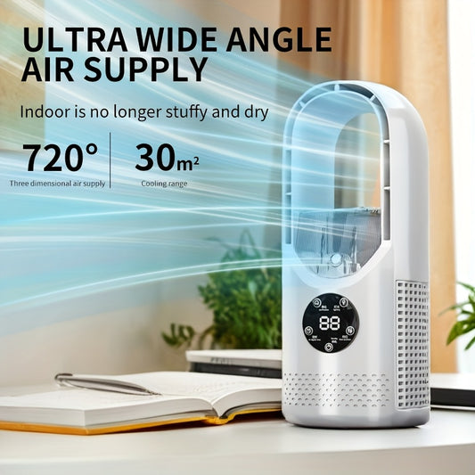 Portable Air Conditioning Fan, USB Tower Fan, Desktop Bladeless Fan - With Water Mist Cooling, Seven-Color LED Ambient Light, Timer and Smart Shutdown - Perfect for Office, Travel, Camping and Home Essentials