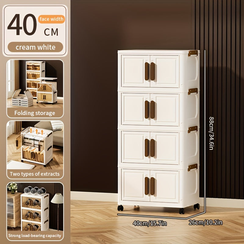 Contenitori Impilabili in Plastica 5 Ripiani con Coperchi – Armadietto Pieghevole, Organizer Collassabile con Ruote per Armadio, Bagno, Casa, Ufficio e Camera da letto
