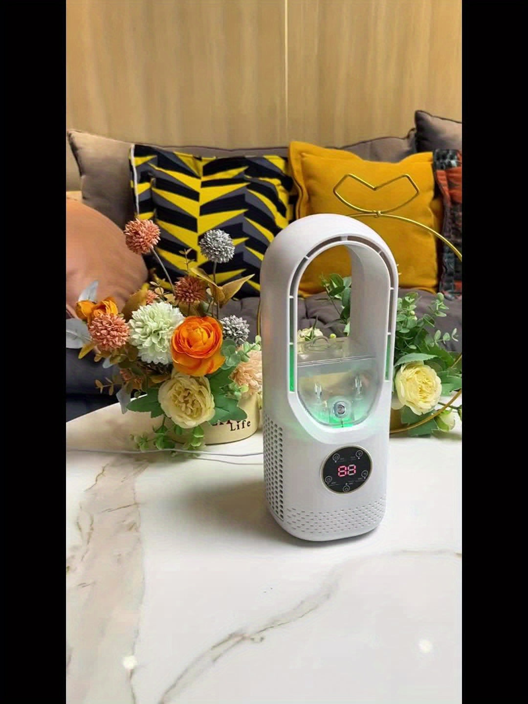 Portable Air Conditioning Fan, USB Tower Fan, Desktop Bladeless Fan - With Water Mist Cooling, Seven-Color LED Ambient Light, Timer and Smart Shutdown - Perfect for Office, Travel, Camping and Home Essentials