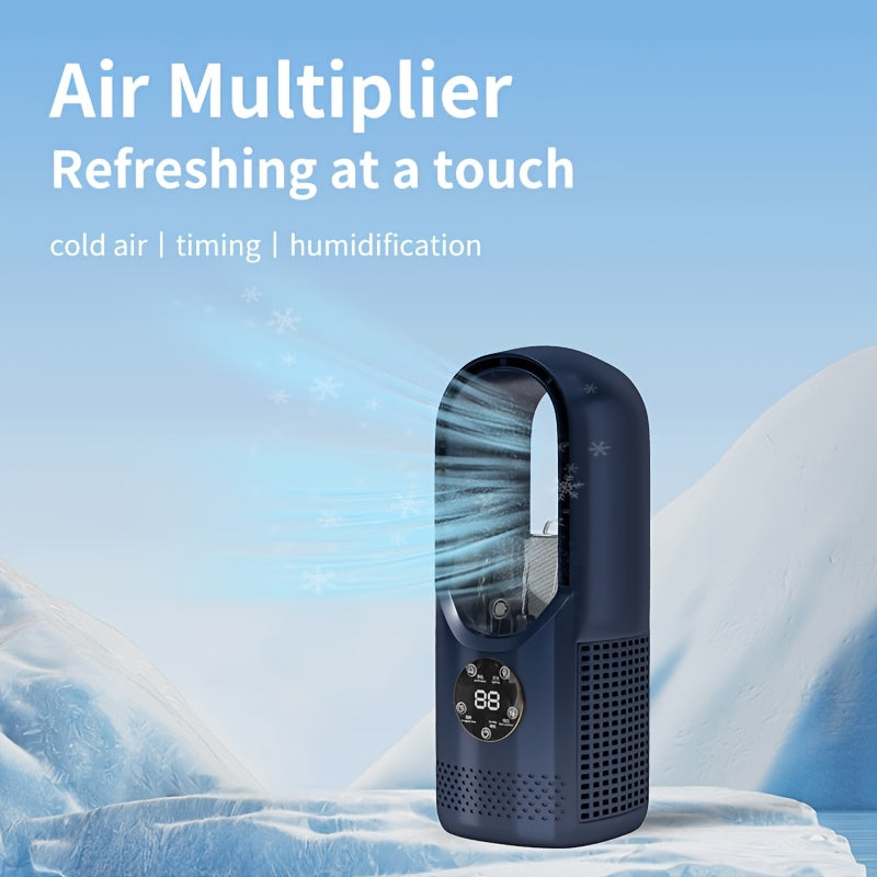 Portable Air Conditioning Fan, USB Tower Fan, Desktop Bladeless Fan - With Water Mist Cooling, Seven-Color LED Ambient Light, Timer and Smart Shutdown - Perfect for Office, Travel, Camping and Home Essentials