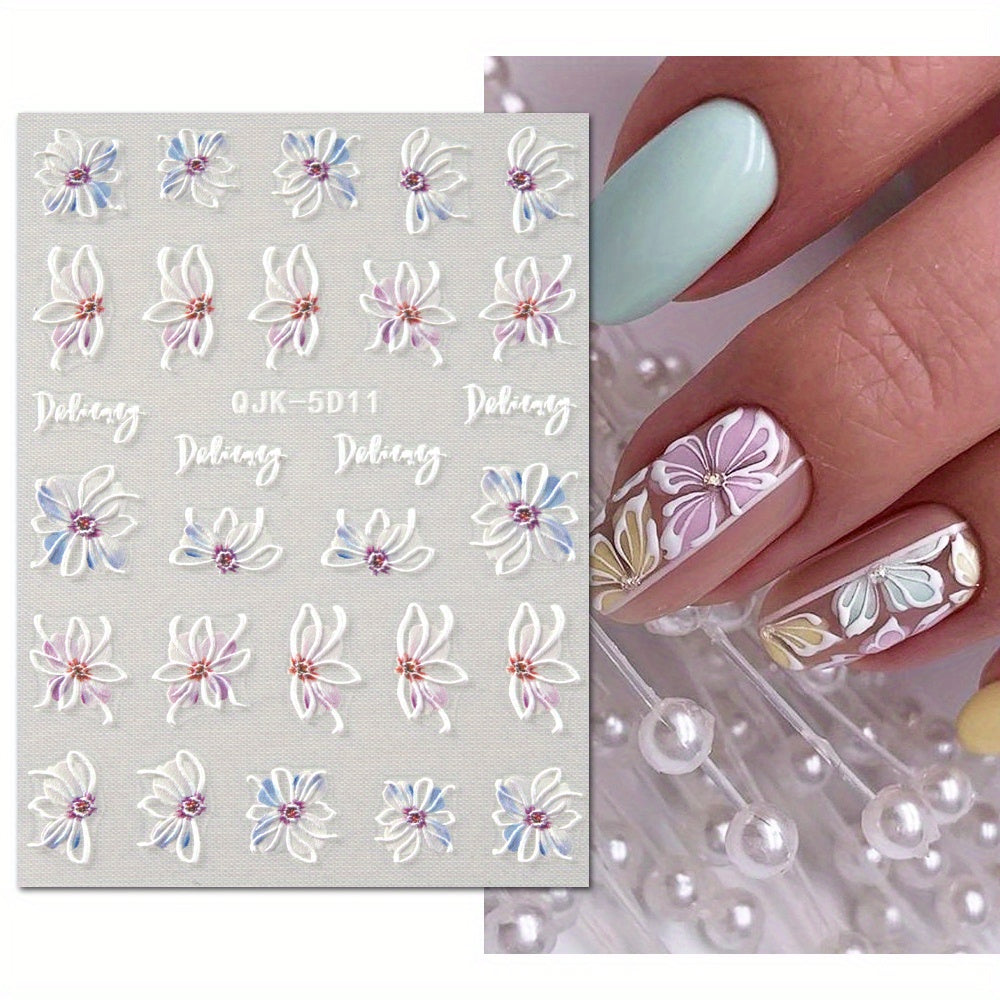 Adesivi Unghie 5D Estivi in Rilievo – Fiori Rosa e Blu, Margherite e Gigli per Unghie Acriliche, Perfetti per Pasqua