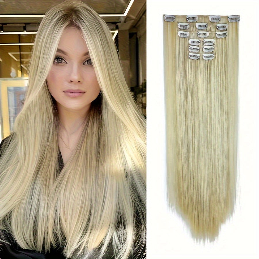 Extension a Clip, Capelli Lunghi e Folti in Pizzo Leggero Sintetici per Donna – Castano Cioccolato con Riflessi Biondo Dorato, Accessori per Capelli per Halloween e Natale