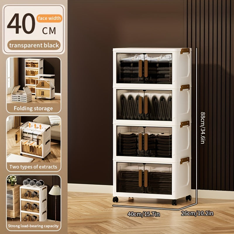 Contenitori Impilabili in Plastica 5 Ripiani con Coperchi – Armadietto Pieghevole, Organizer Collassabile con Ruote per Armadio, Bagno, Casa, Ufficio e Camera da letto