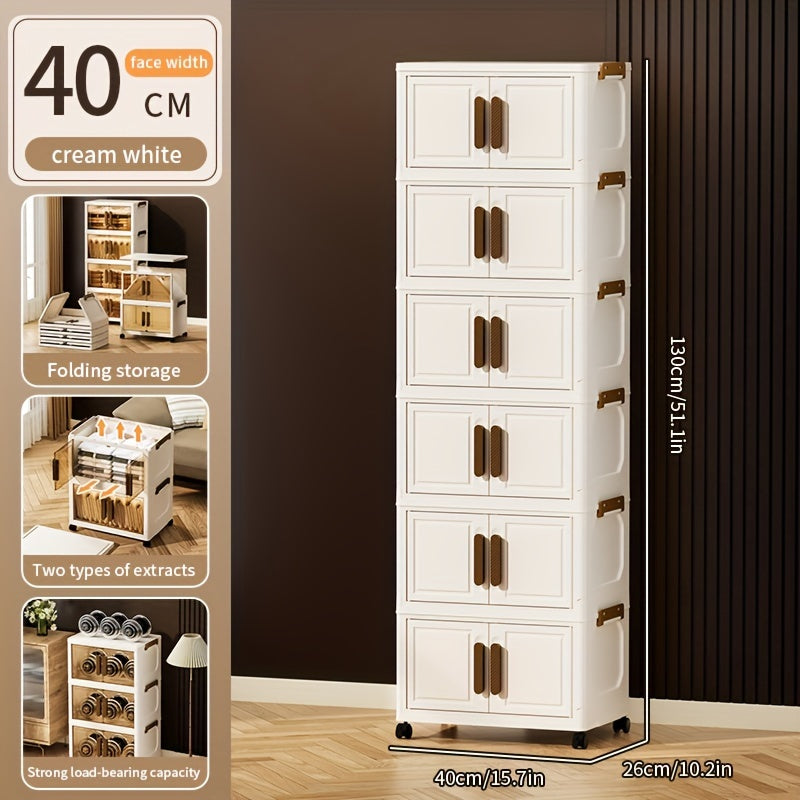 Contenitori Impilabili in Plastica 5 Ripiani con Coperchi – Armadietto Pieghevole, Organizer Collassabile con Ruote per Armadio, Bagno, Casa, Ufficio e Camera da letto
