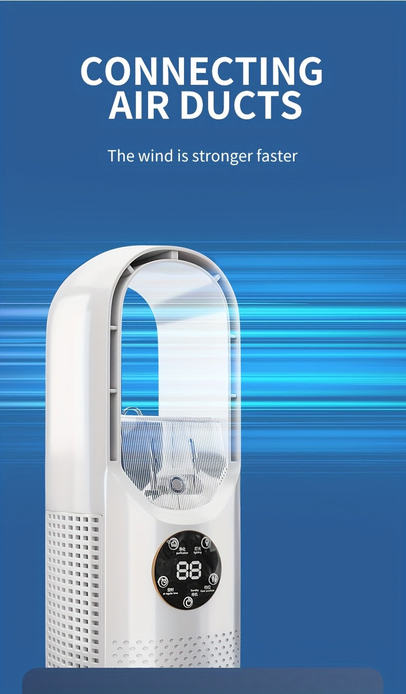 Portable Air Conditioning Fan, USB Tower Fan, Desktop Bladeless Fan - With Water Mist Cooling, Seven-Color LED Ambient Light, Timer and Smart Shutdown - Perfect for Office, Travel, Camping and Home Essentials