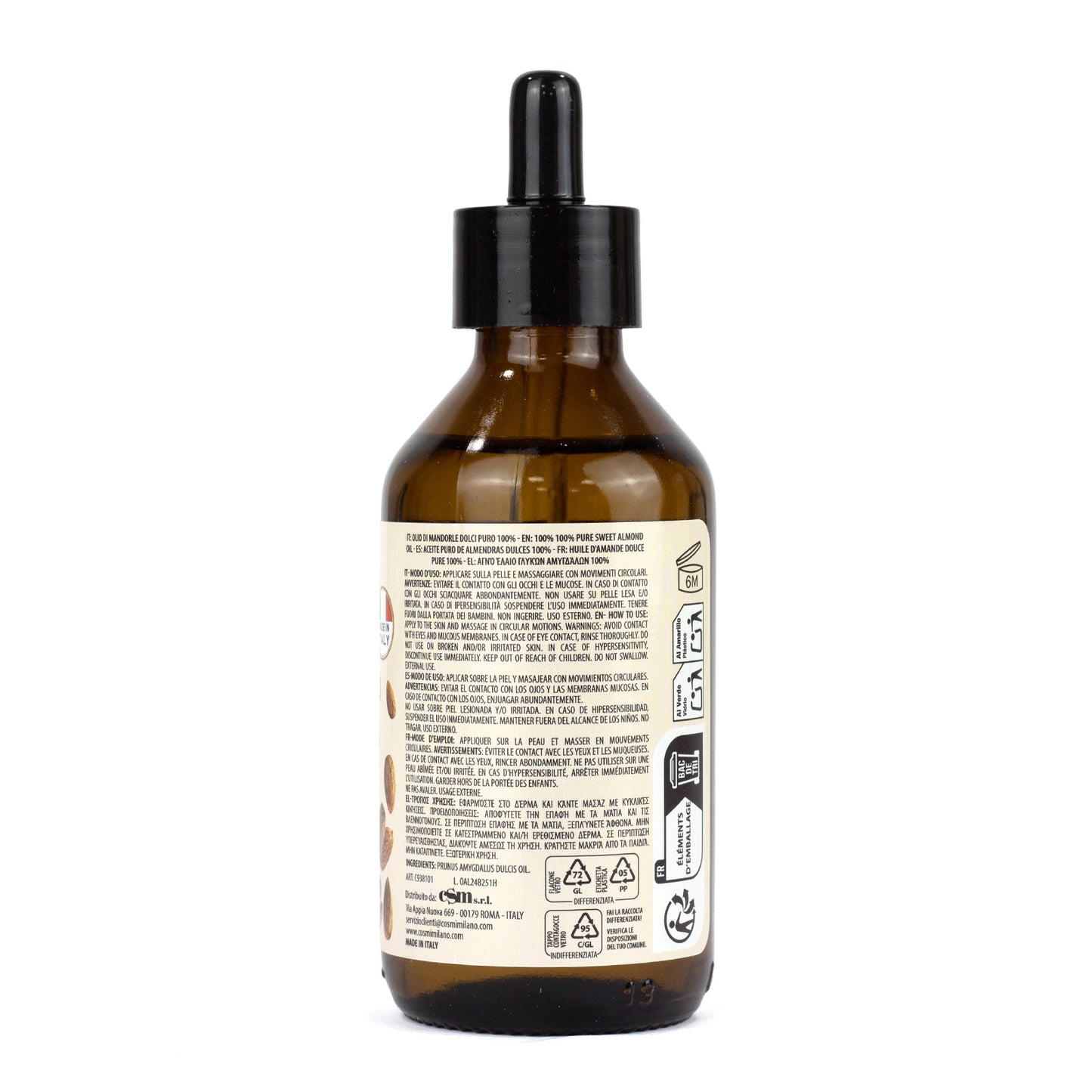 COSMI Olio di Mandorle 100% Puro – Viso, Corpo e Capelli, Made in Italy, 100ml