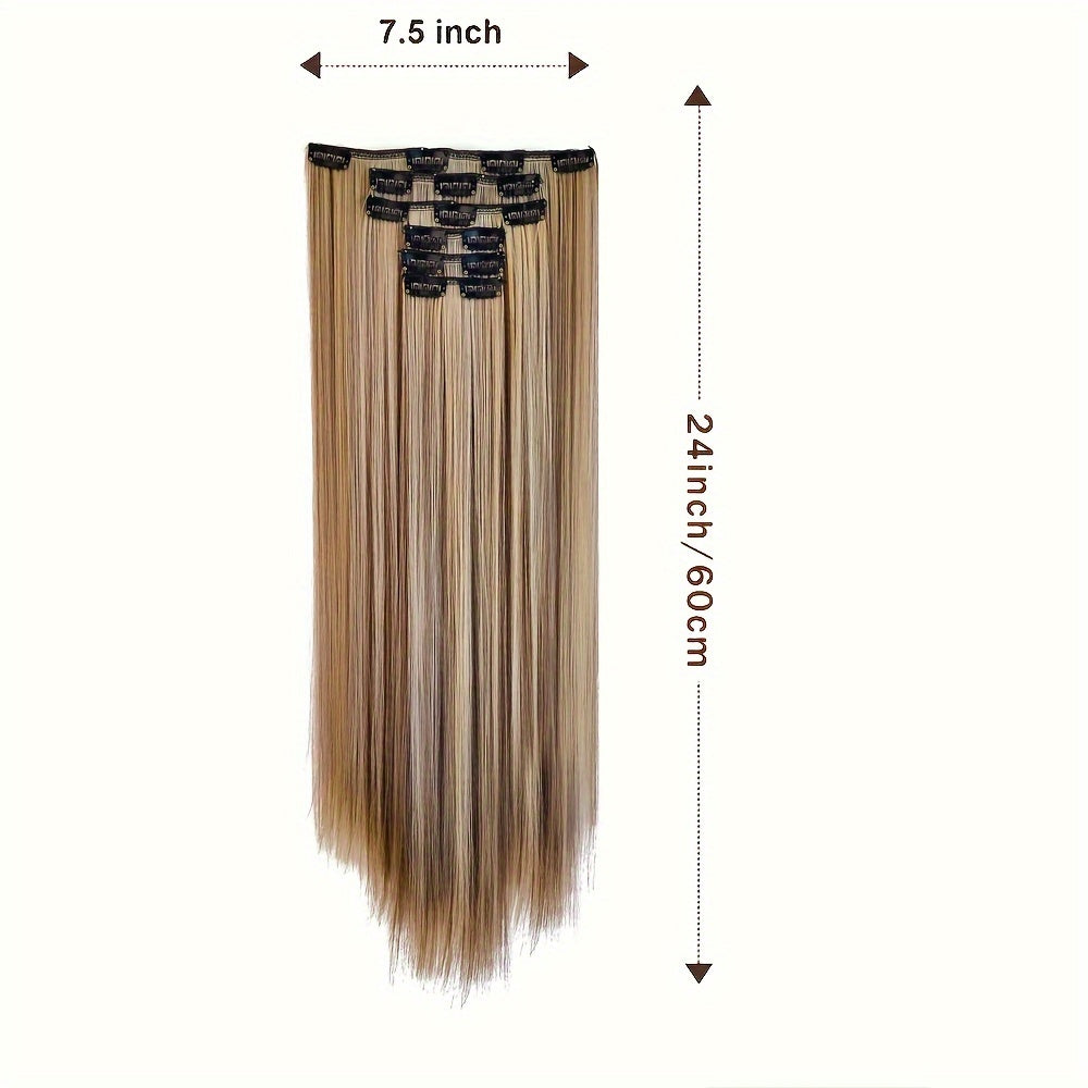 Extension a Clip, Capelli Lunghi e Folti in Pizzo Leggero Sintetici per Donna – Castano Cioccolato con Riflessi Biondo Dorato, Accessori per Capelli per Halloween e Natale
